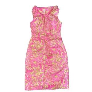 Lilly Pulitzer Womens Dress Size 2 "Lili" Pink Green Floral Cowl Neck Like NEW!